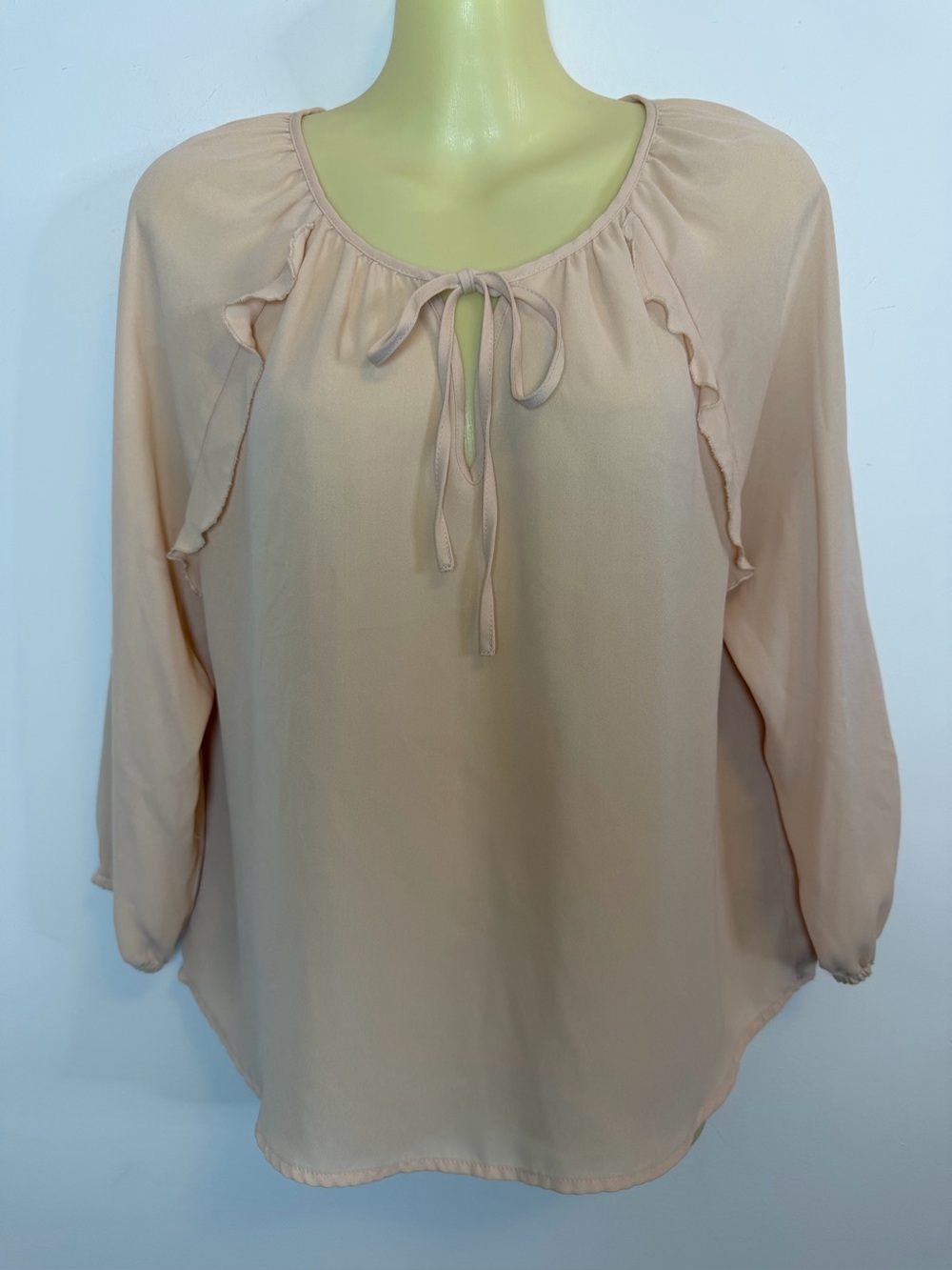 Forever 21 Creamy Tan Tie-Neck Ruffle Blouse